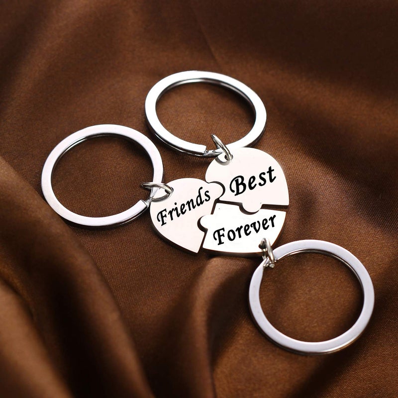 YEEQIN 3PCS Best Friends Forever Keychain Set, Best Friends Gifts For 3, Matching Heart Keychains Gift for Sisters - Image 4